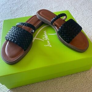 Women’s Black Flat comfort Slides, Woven Sz 8- NEW w/box